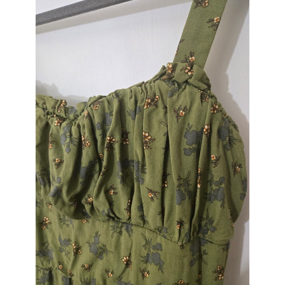 Sz M Green floral Smocked peasant 90's babydoll dress fairy cottagecore romance - Picture 3 of 9